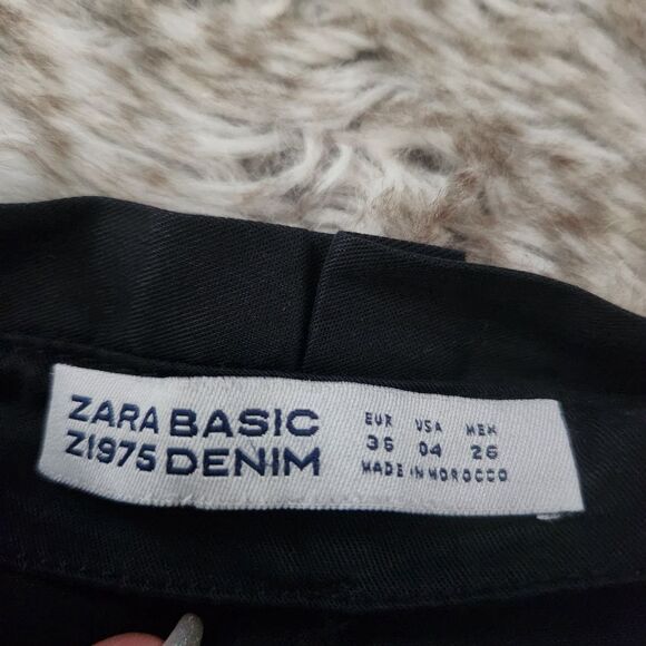 Zara Basic Z1975 Denim Wide Leg Cropped Paperbag Waist Pants Black Size 4 - Picture 5 of 10